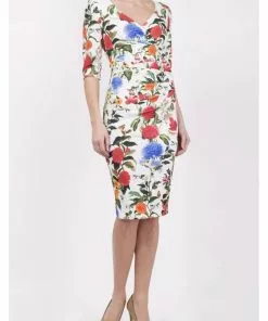 Diva Catwalk Cynthia Floral 50's Pencil Dress Rose Blush