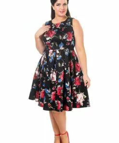 New In Dolly & Dotty Annie Classic Floral 50's Swing Dress Black