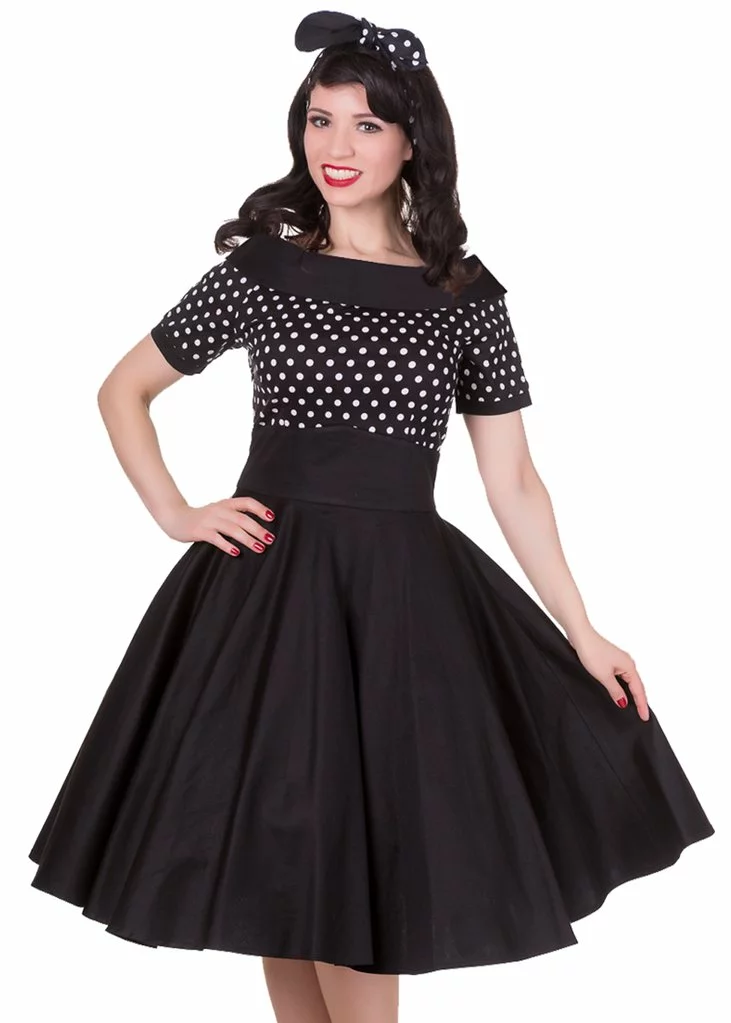 Dolly & Dotty Darlene Polkadot 50's Swing Dress Black 4 Dolly & Dotty Darlene Polkadot 50's Swing Dress Black