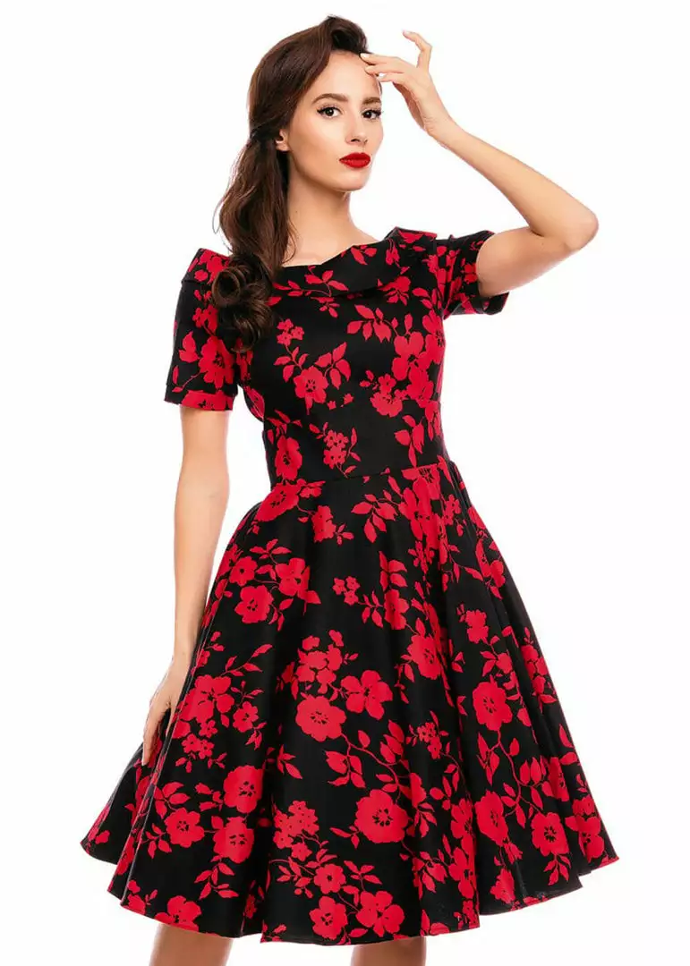 Dolly & Dotty Darlene Red Roses 50's Swing Dress Black 3 Dolly & Dotty Darlene Red Roses 50's Swing Dress Black