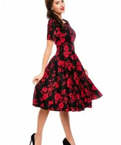 Dolly & Dotty Darlene Red Roses 50's Swing Dress Black 9 Dolly & Dotty Darlene Red Roses 50's Swing Dress Black
