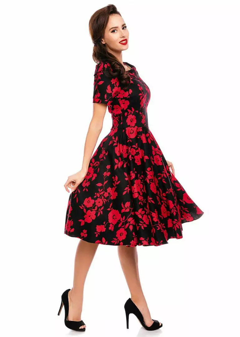 Dolly & Dotty Darlene Red Roses 50's Swing Dress Black 6 Dolly & Dotty Darlene Red Roses 50's Swing Dress Black