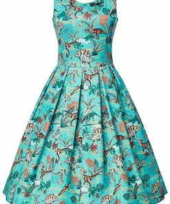 New In Dolly & Dotty Amanda Dinosaur 50's Swing Dress Green