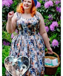 Dolly & Dotty Amanda Furry Cat 50's Swing Dress Multi New In
