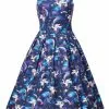 Dolly & Dotty Amanda Unicorn 50's Swing Dress Navy