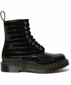 New In Dr. Martens 1460 Patent Croc Boots Black