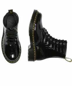 New In Dr. Martens 1460 Patent Croc Boots Black