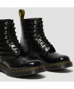 New In Dr. Martens 1460 Patent Croc Boots Black