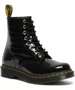 New In Dr. Martens 1460 Patent Croc Boots Black