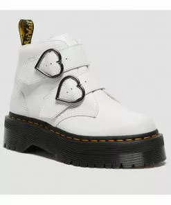 New In Dr. Martens Devon Heart Aunt Sally Soft Leather Boots White
