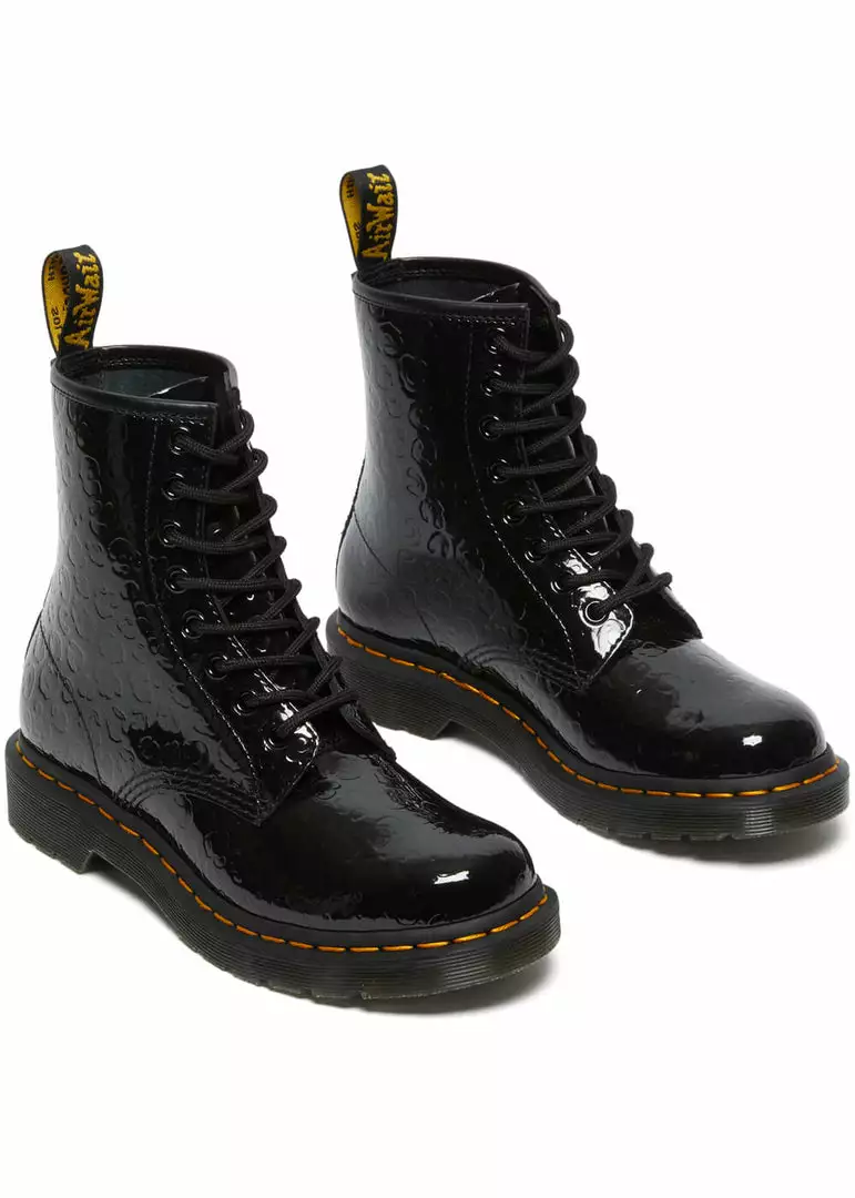 Dr. Martens 1460 Leopard Patent Boots Black New In 7 Dr. Martens 1460 Leopard Patent Boots Black New In