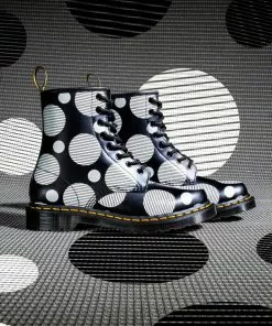 Dr. Martens 1460 Polka Dot Leather Boots Black White New In