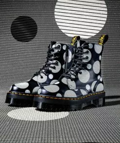 Dr. Martens Jadon Polka Dot Leather Platform Boots Black White