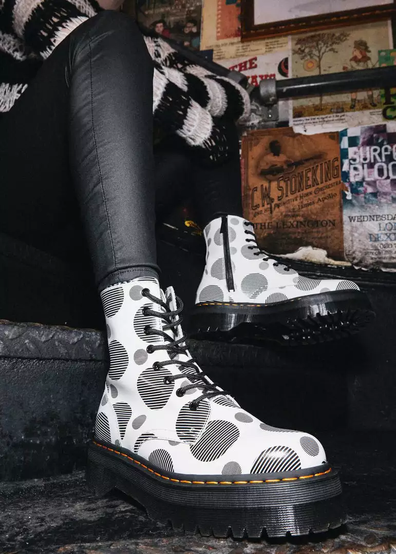 Dr. Martens Jadon Polka Dot Leather Platform Boots White Black 4 Dr. Martens Jadon Polka Dot Leather Platform Boots White Black