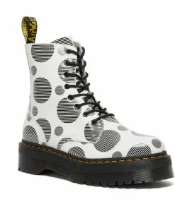 Dr. Martens Jadon Polka Dot Leather Platform Boots White Black