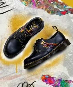 New In Dr. Martens X Basquiat 1461 Leather Shoes Black