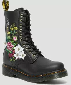 New In Dr. Martens 1490 Bloom Nappa Leather 10-Eyes Boots Black