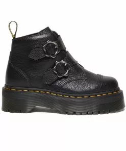 New In Dr. Martens Devon Flower Soft Leather Platform Boots Black