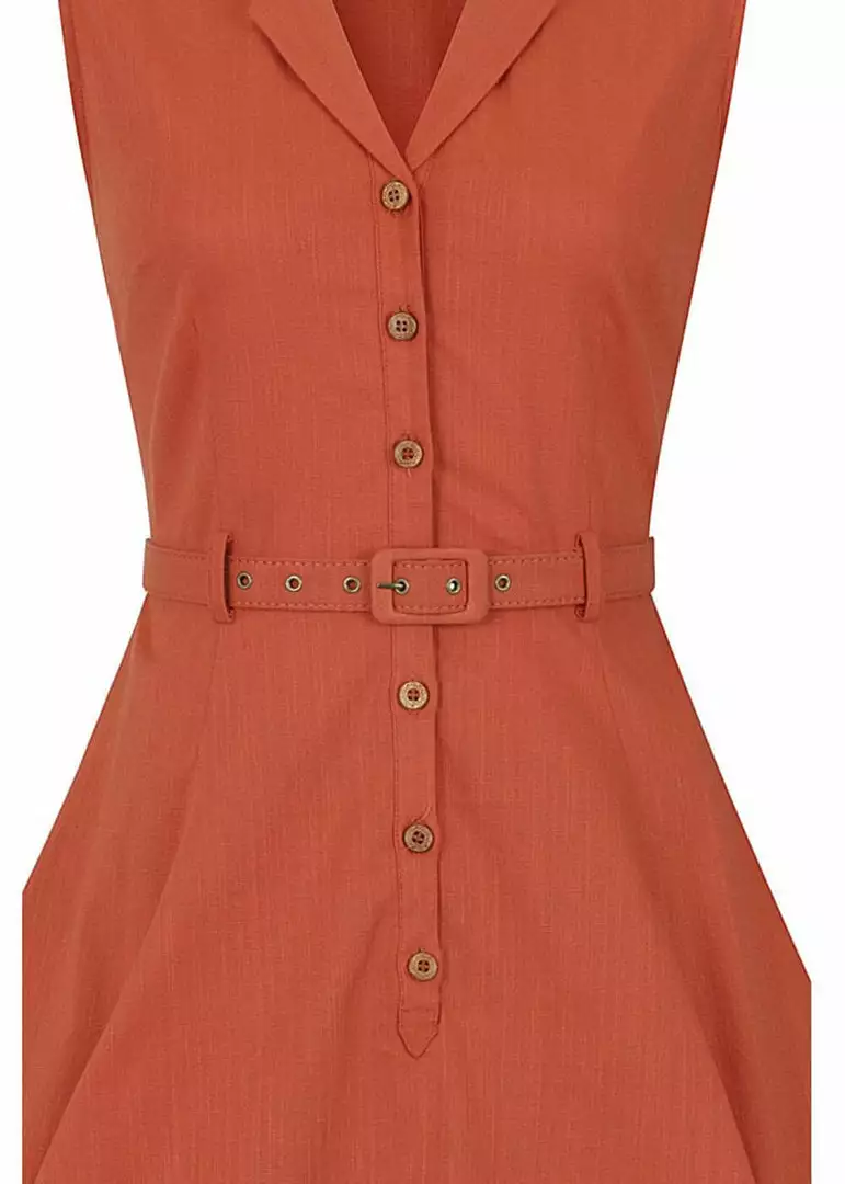 Collectif Caterina 50's Sleeveless Swing Dress Orange New In 6 Collectif Caterina 50's Sleeveless Swing Dress Orange New In