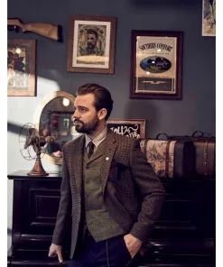 New In Gibson London Martin Check Colbert Jacket Green