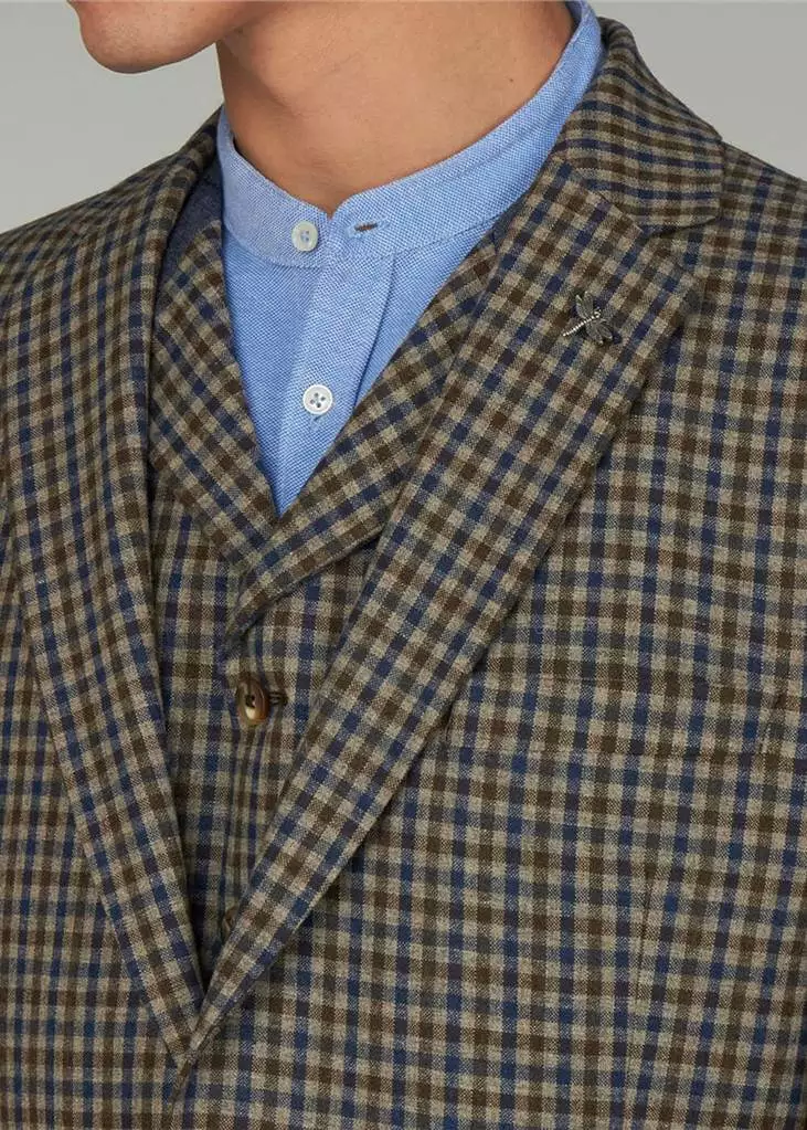 New In Gibson London Fred Gingham Jacket Brown Blue 5 New In Gibson London Fred Gingham Jacket Brown Blue
