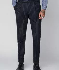 Gibson London Christopher Chalk Stripe Trousers Navy