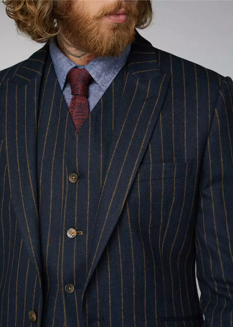 Gibson London Christopher Chalk Stripe Jacket Navy New In 4 Gibson London Christopher Chalk Stripe Jacket Navy New In