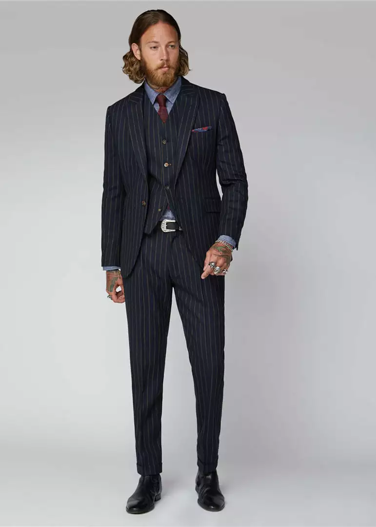 Gibson London Christopher Chalk Stripe Jacket Navy New In 5 Gibson London Christopher Chalk Stripe Jacket Navy New In