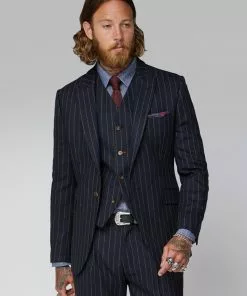 Gibson London Christopher Chalk Stripe Jacket Navy New In