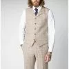 New In Gibson London Stefan Check Tweed Waistcoat Stone