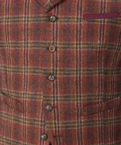 Gibson London Jason Check Waistcoat Orange New In
