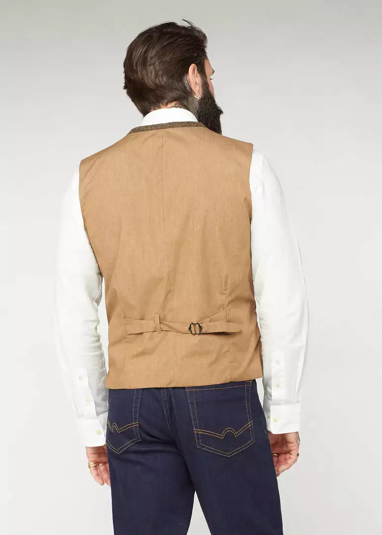 New In Gibson London Freddy Herringbone Waistcoat Brown 5 New In Gibson London Freddy Herringbone Waistcoat Brown