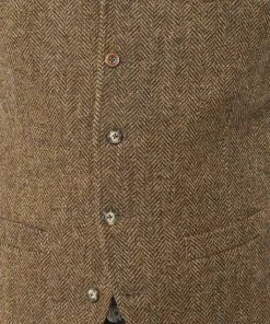 New In Gibson London Freddy Herringbone Waistcoat Brown