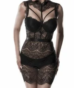 Grey Velvet Tess Lace Set Black