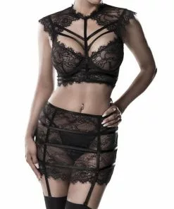 Grey Velvet Lizzy Lace Set Black New In