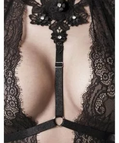 New In Grey Velvet Hannah Lace Set Black