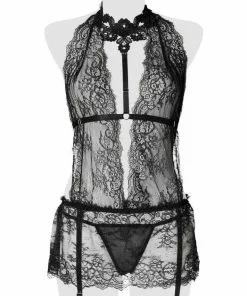 New In Grey Velvet Hannah Lace Set Black