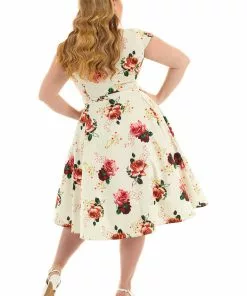 New In Hearts & Roses Delilah Floral 50's Swing Dress Cream 14 New In Hearts & Roses Delilah Floral 50's Swing Dress Cream