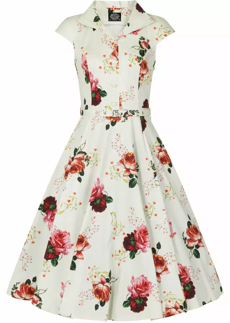 New In Hearts & Roses Delilah Floral 50's Swing Dress Cream 4 New In Hearts & Roses Delilah Floral 50's Swing Dress Cream