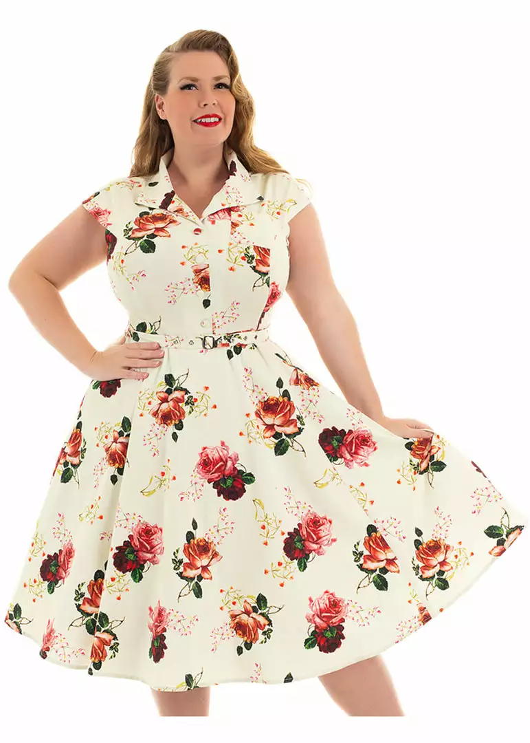 New In Hearts & Roses Delilah Floral 50's Swing Dress Cream 3 New In Hearts & Roses Delilah Floral 50's Swing Dress Cream
