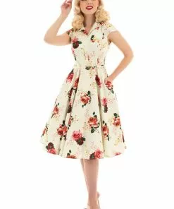 New In Hearts & Roses Delilah Floral 50's Swing Dress Cream 12 New In Hearts & Roses Delilah Floral 50's Swing Dress Cream