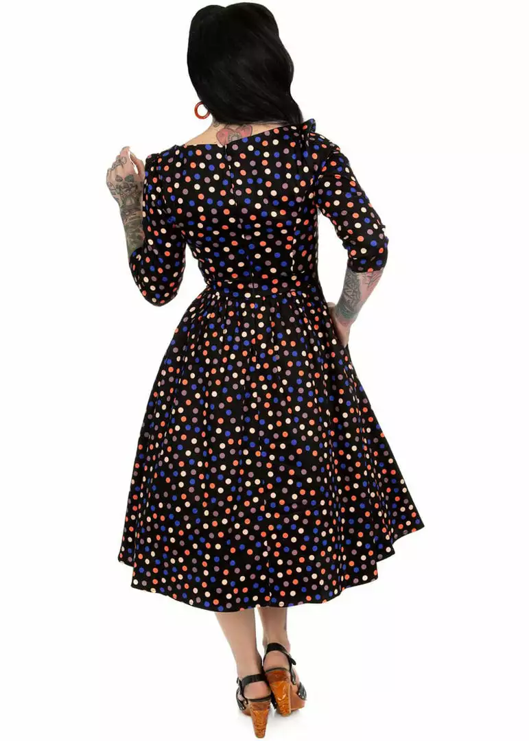 Hearts & Roses Ophelia Polkadot 50's Swing Dress Black New In 6 Hearts & Roses Ophelia Polkadot 50's Swing Dress Black New In