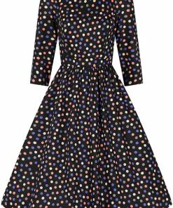 Hearts & Roses Ophelia Polkadot 50's Swing Dress Black New In