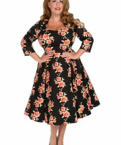 Hearts & Roses Juliet Roses 50's Swing Dress Black