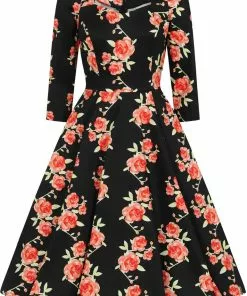 Hearts & Roses Juliet Roses 50's Swing Dress Black