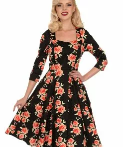 Hearts & Roses Juliet Roses 50's Swing Dress Black