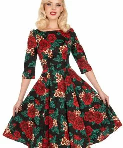 New In Hearts & Roses Anne Manie 50's Swing Dress Black