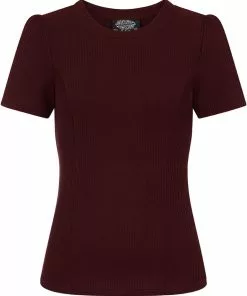 New In Hearts & Roses Susan Knitted 60's Top In Burgundy