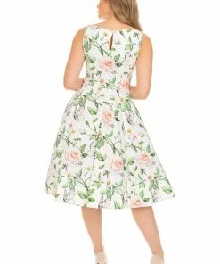 Hearts & Roses Nora Butterfly 50's Swing Dress White