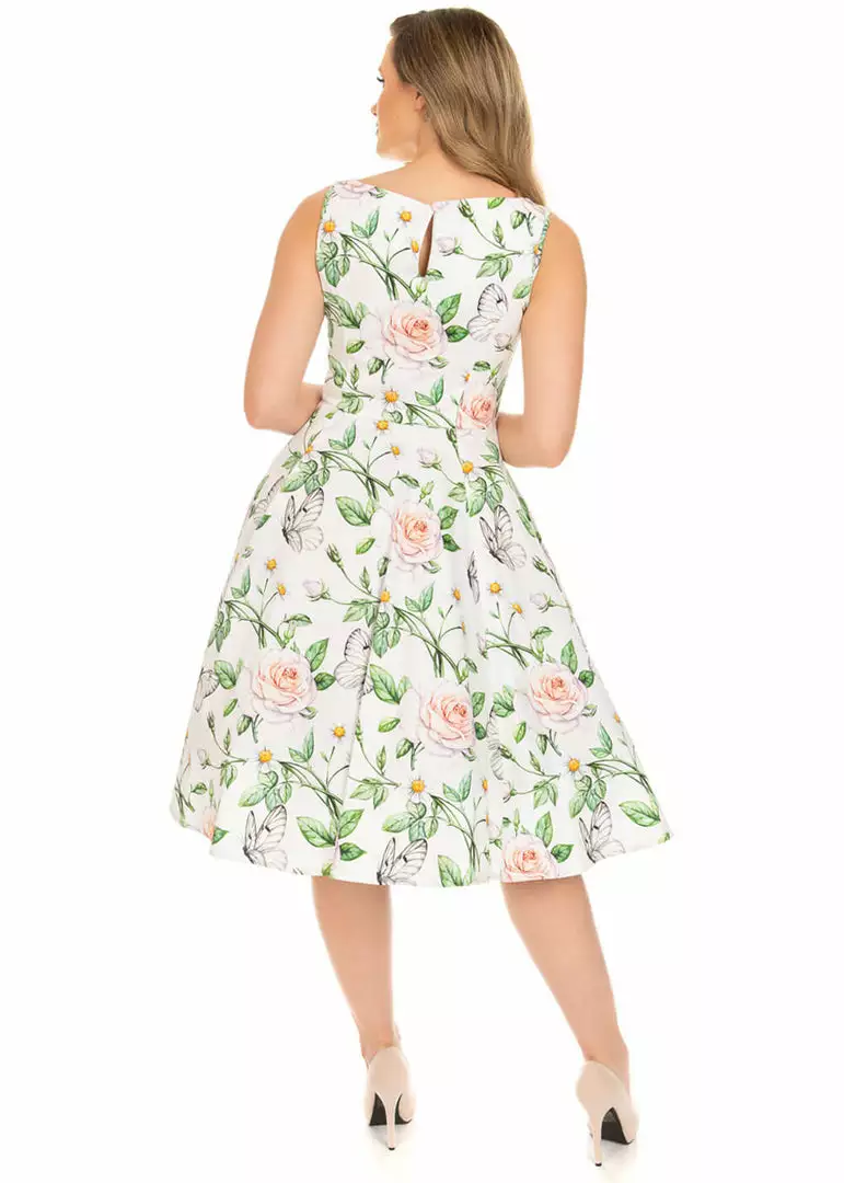 Hearts & Roses Nora Butterfly 50's Swing Dress White 4 Hearts & Roses Nora Butterfly 50's Swing Dress White